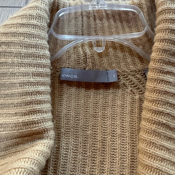 Vince Women's Tan Ribbed Knitted Cashmere/Wool Blend Cardigan Sweater - Picture 5 of 7